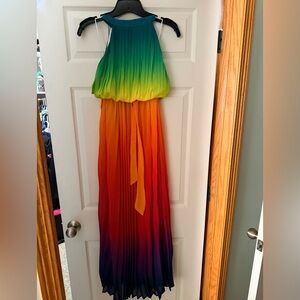 Vibrant Rainbow Multicolor Halter Dress